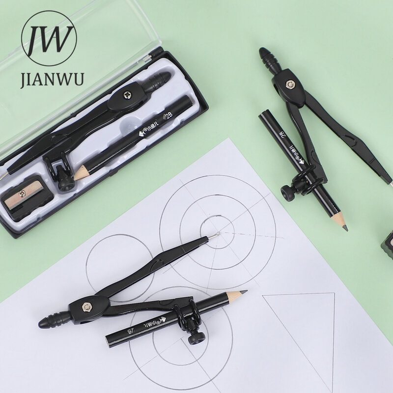 JIANWU-Juego de geometría de brújula de Metal negro, bolígrafo multifunción de aleación de Zinc, herramientas de dibujo y escritura, papelería escolar y de oficina
