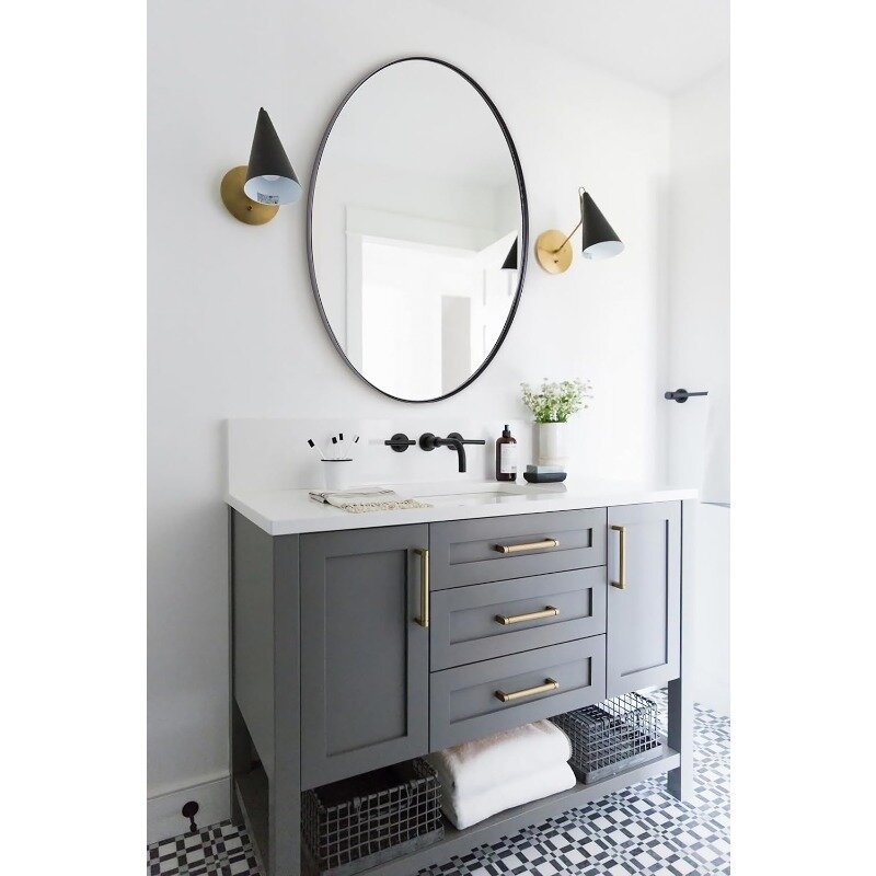 Specchio da bagno, specchio per bagno, specchio da toeletta ovale per bagno, specchio da parete a forma di pillola