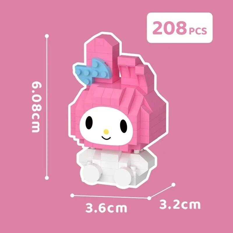 Hello Kitty Small Building Block Melody Cinnamoroll Pom Pom Purin Assembled Model Brick Toy Girl Cute Kids Educational Gifts