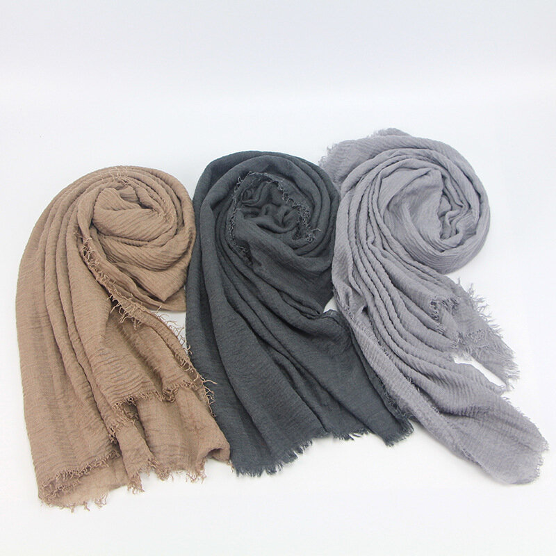 女性のための柔らかい綿のヒジャーブ,イスラムのヘッドスカーフ,単色のしわくちゃのターバン,ヒジャーブ