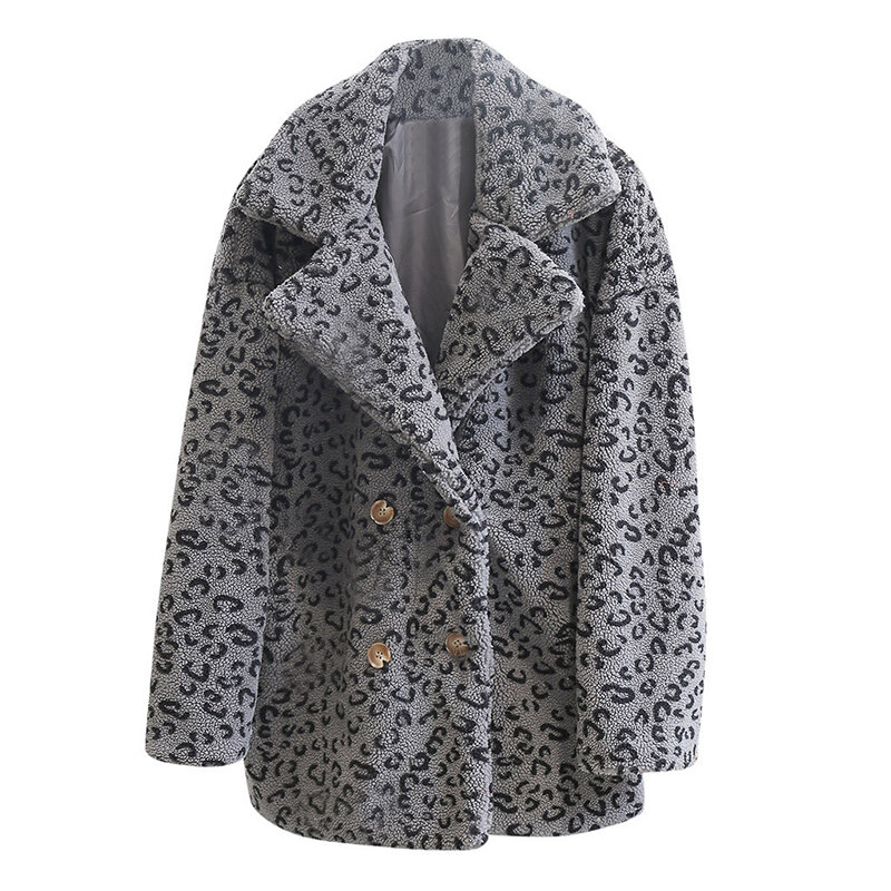 Casaco leopardo de pele sintética para mulheres, jaqueta lapela, elegante senhora do trabalho de escritório, casacos de pele de manga comprida, outono, inverno, 2023