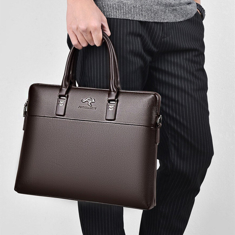 Business PU Leather Men Briefcase Vintage Zipper Handbag Large Capacity Shoulder Crossbody Bags Male Laptop