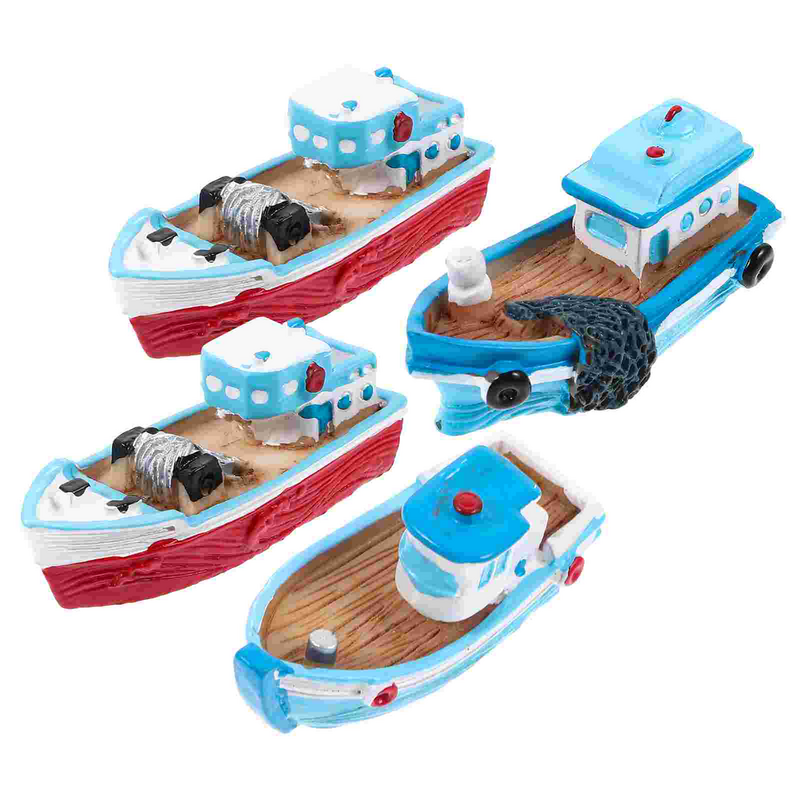 4 Pcs ornamenti per barche da pesca giocattoli da spiaggia in miniatura Toys modello per la casa resina ufficio nave pirata