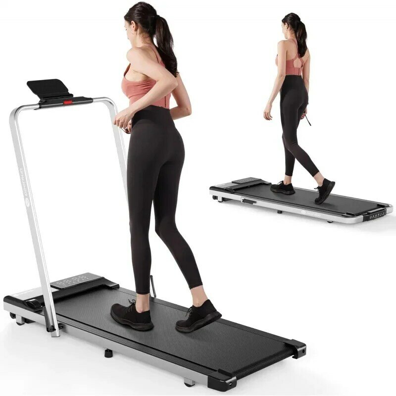 Treadmill lipat 3 in 1, Treadmill untuk rumah, 3.0HP kuat dan tenang di bawah meja, kapasitas 300 lbs bisa dilipat bantalan berjalan dengan Re