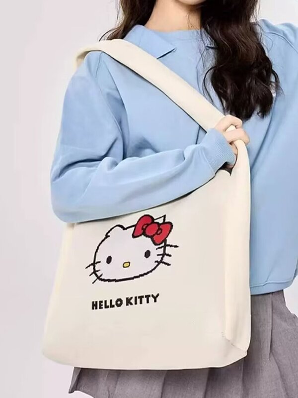 Sanrio Genuine Shoulder Bag, Kuromi Malha Bag, Pacha Dog, Cama Cat, Grande Capacidade, Kt Cat Handbag, Presente