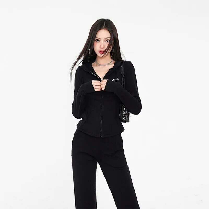 2024 Spring Summer Sequined 2 Piece Sets Women Tracksuit Long Sleeve Hooded Jacket and Flare Pants Matching Suit Casual Outfit