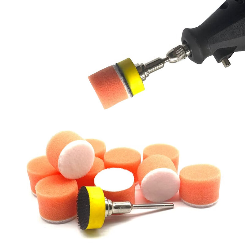 11 Pcs Mini Car Foam Drill Polishing Pad Kit Hook and Loop 1 Inch 25mm Detail Sponge Wool Waxing Buffing Pads with Backer