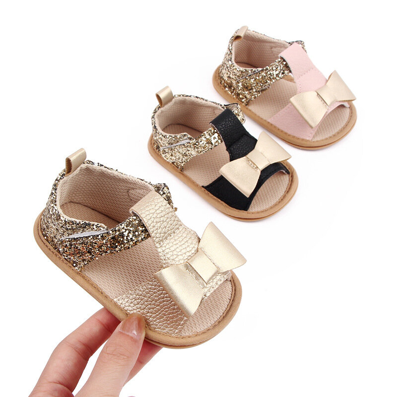 Туфли для маленьких девочек с бантиком, мягкая нескользящая подошва, обувь для начинающих ходить, сандалии для малышей, обувь для новорожденных