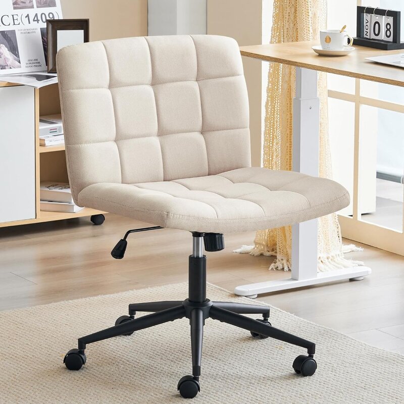 Chaise à jambes croisées avec roulettes pour bureau à domicile, chaise de bureau large sans accoudoirs, siège confortable réglable recommandé