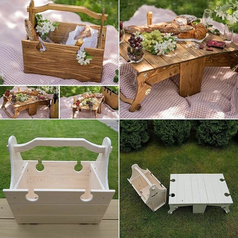 Przenośne drewniane składany stół na zewnątrz kemping na plaży meble ogrodowe stół piknikowy pojemnik na lampka do wina do herbaty kosz do przechowywania