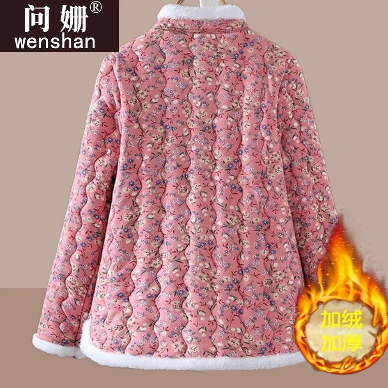 Jaket Cheongsam isi kapas Retro, mantel gaya Tiongkok, jaket bantalan katun motif bunga, mantel Tahun Baru gaya nasional wanita
