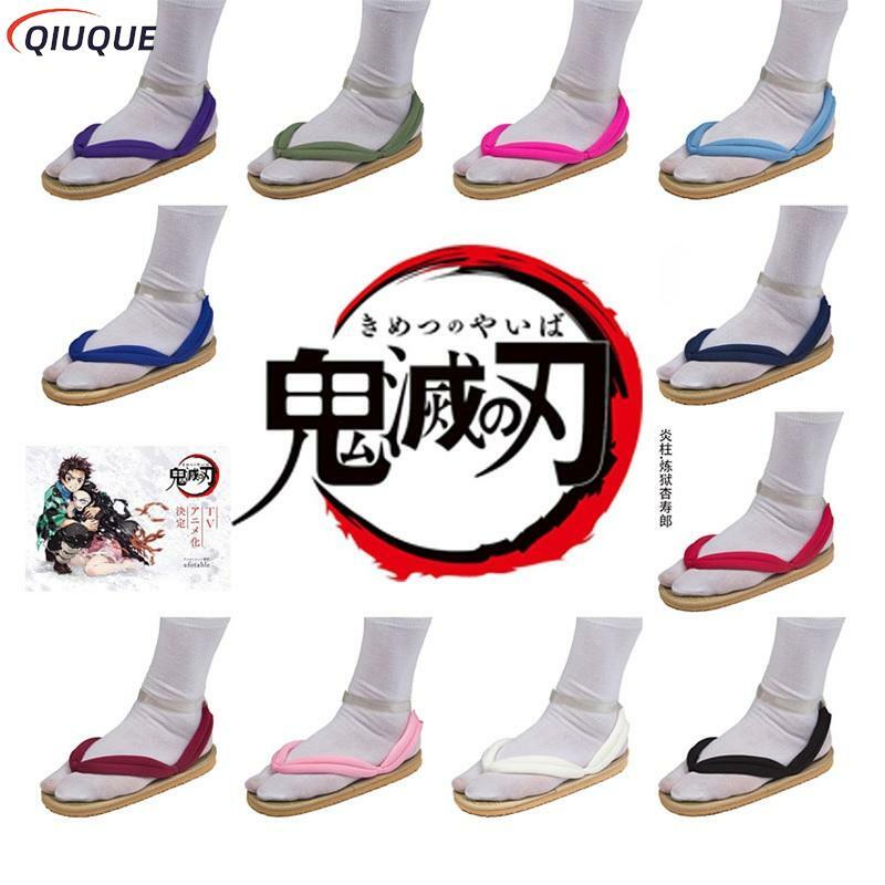 Kamado Nezuko Cosplay Tamancos para Crianças, Chinelos de Anime, Quimono Flip-Flops, Sapatos Geta, Adulto