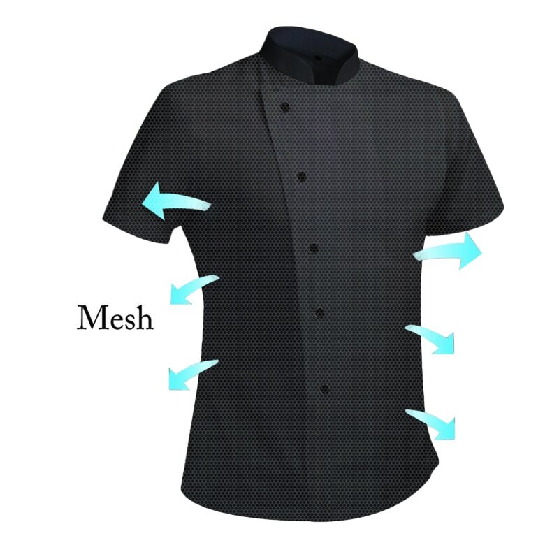 Giacca da cuoco in rete estiva traspirante a 360 ° uomo donna camicia da cucina a maniche corte Cool Work Tops