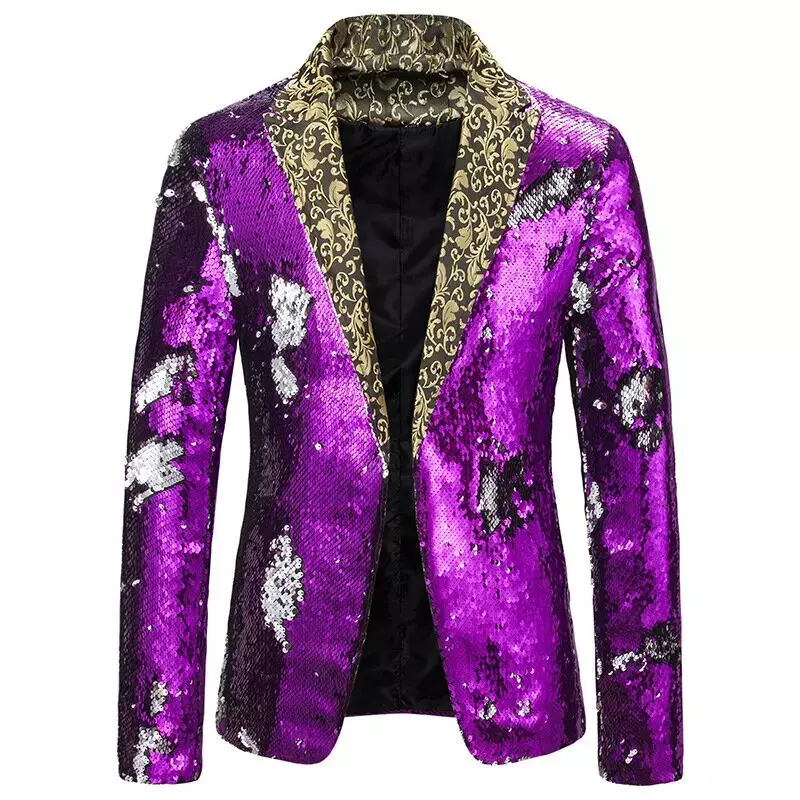 Luxury and Fashionable Men's Sequin Suit Jacket with Lapel Collar Floral Design Groom Singer Host Stage Banquet Evening Dress