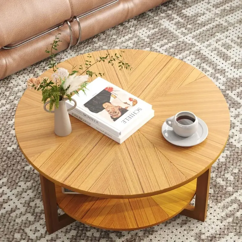 Round Wood Coffee Table Furniture Round Solid Wood Center Large Circle Coffee Table for Living Room Service Tables End of Tables