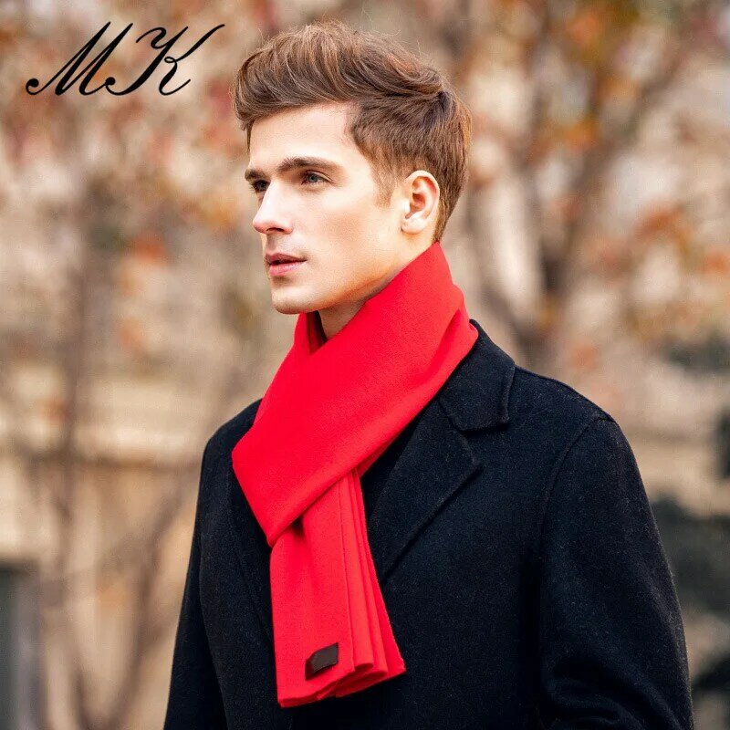Модный мужской шерстяной шарф Maikun, однотонный простой и универсальный зимний теплый кашемировый шарф, высококачественный подарочный набор