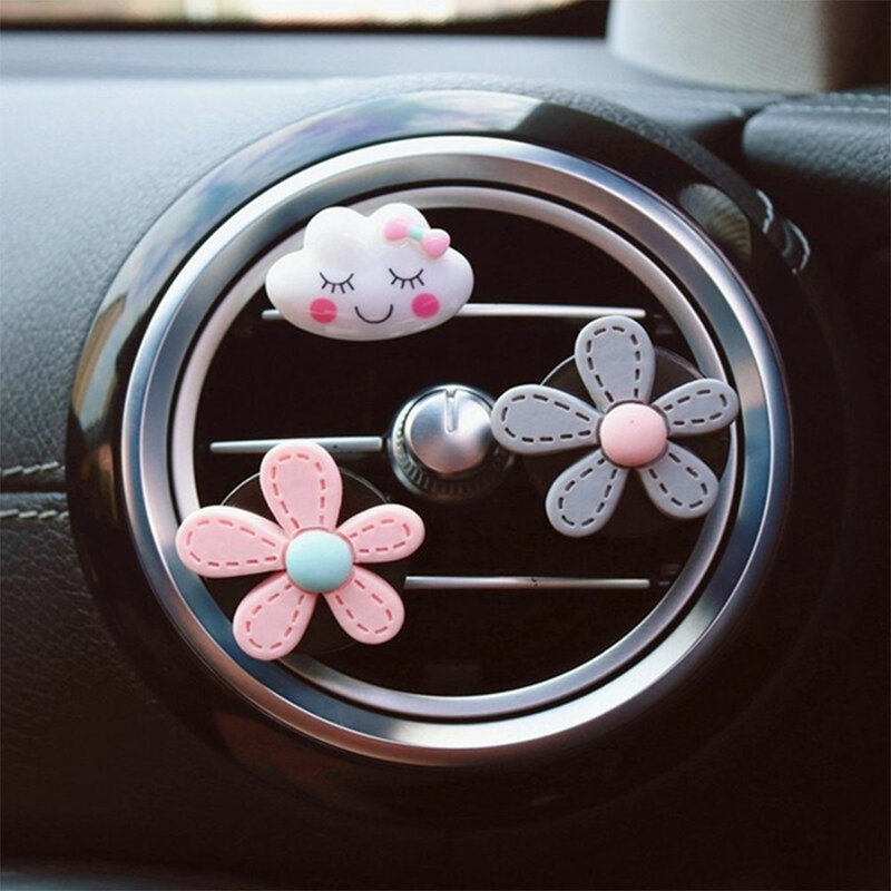 Clip de ventilation de sortie de voiture, 2 pièces/ensemble, petite marguerite Clip de climatisation, décoration intérieure de voiture, cadeau pour fille