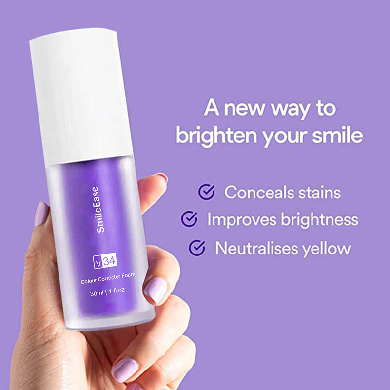 Фиолетовая отбеливающая зубная паста V34 для очистки рта, свежего дыхания, удаления желтых пятен, защиты зубов, отбеливания зубов, уход за обеззараживанием 2024