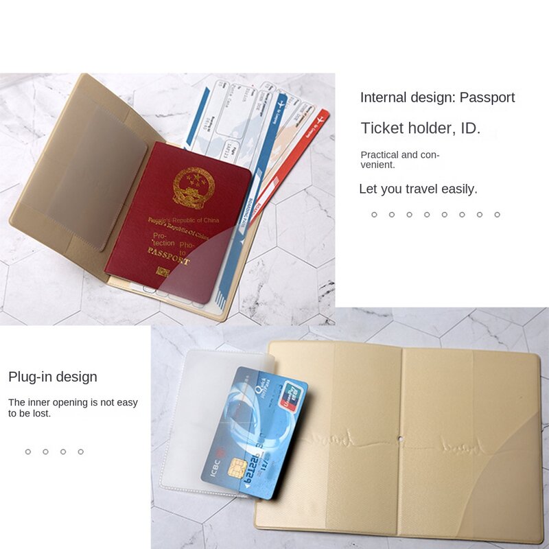 Soporte de pasaporte de cuero con estampado de patrón lindo, Clip de pasaporte multifuncional para avión, estuche para tarjetas