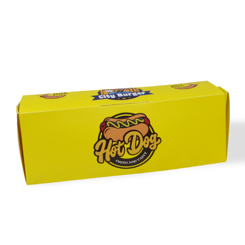 Caja de papel artístico impresa con logotipo personalizado, caja de perritos calientes respetuosa con el medio ambiente, producto personalizado