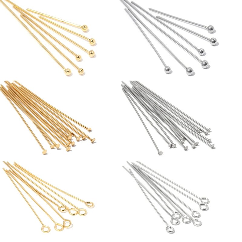 50/100Pcs/Lot 20/30/40mm Heads Eye Flat Head Pin Gold Plated Stainless Steel Ball Head Pins for Jewelry Finding Making Accessory