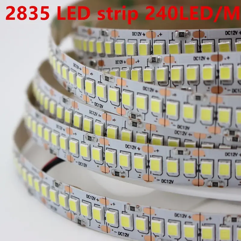 1/2/3/4/5m/lot 10mm PCB 2835 SMD 1200 LED Strip tape  DC12V 24V  ip20 Non waterproof Flexible Light 240 leds/m, White Warm White