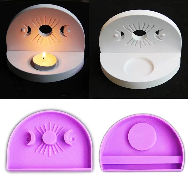 Sun Moon Candle Holder Silicone Mold DIY Cement Gypsum Clay Pouring Resin Ornament Mold Home Decoration Crafts Making