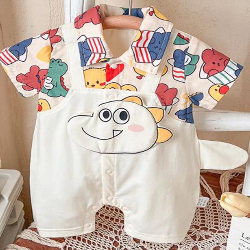New Summer Girls Rompers Newborn Clothes Baby Boys Cartoon Dinosuar Cotton Jumpsuit Short Sleeve Bodysuit Infant Outfit Costume