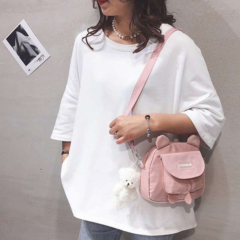Girls Mini Shoulder Bag Small Corduroy Cloth Messenger Bag for Keys Phone Pink Crossbody Bags Cute Zipper Purse for Girls