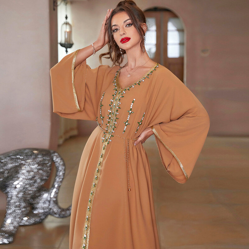 Vestido Abaya com Strass para Mulher, Roupa Africana, Robe Kaftan, Dubai e Turquia, Luxo e Dubai, Festa Muçulmana, Marrocos e Turquia, Nova Moda