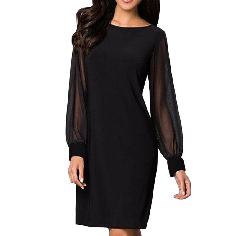 Однотонное облегающее платье с длинным рукавом, прямые черные платья для женщин, элегантные блестящие мини-платья с блестками для женщин 2024