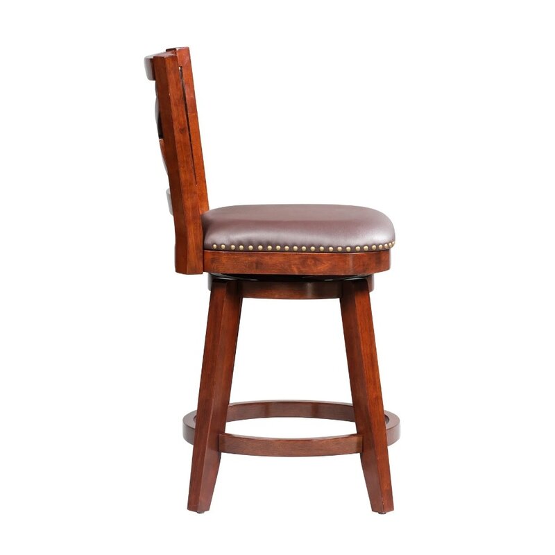 เก้าอี้ไม้เชอร์รี่สีน้ำตาลหมุนไม่มีแขน23-28 "ความสูงของเคาน์เตอร์-23-28นิ้วแบบดั้งเดิมที่ทันสมัยในช่วงกลางศตวรรษ