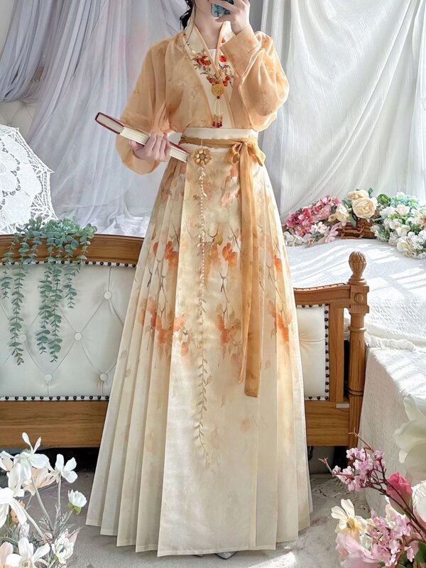 女性のための中国の馬のフェイススカート,刺繍された漢服とポニーのスカート,ドレス,秋