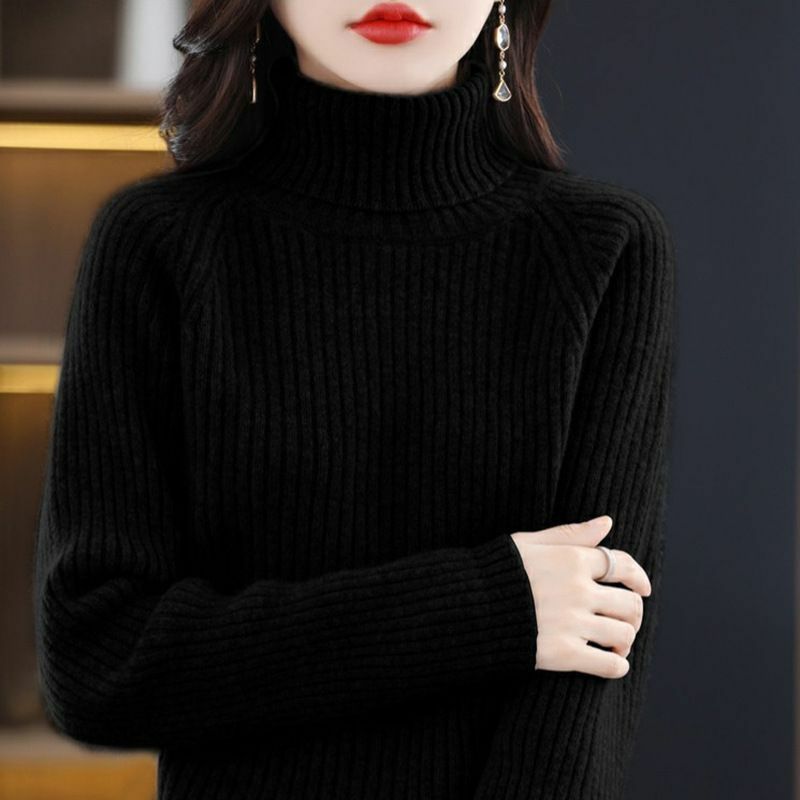 Осень-зима 2024, женский шерстяной свитер, плотный теплый пуловер, свободная водолазка, вязаная основа
