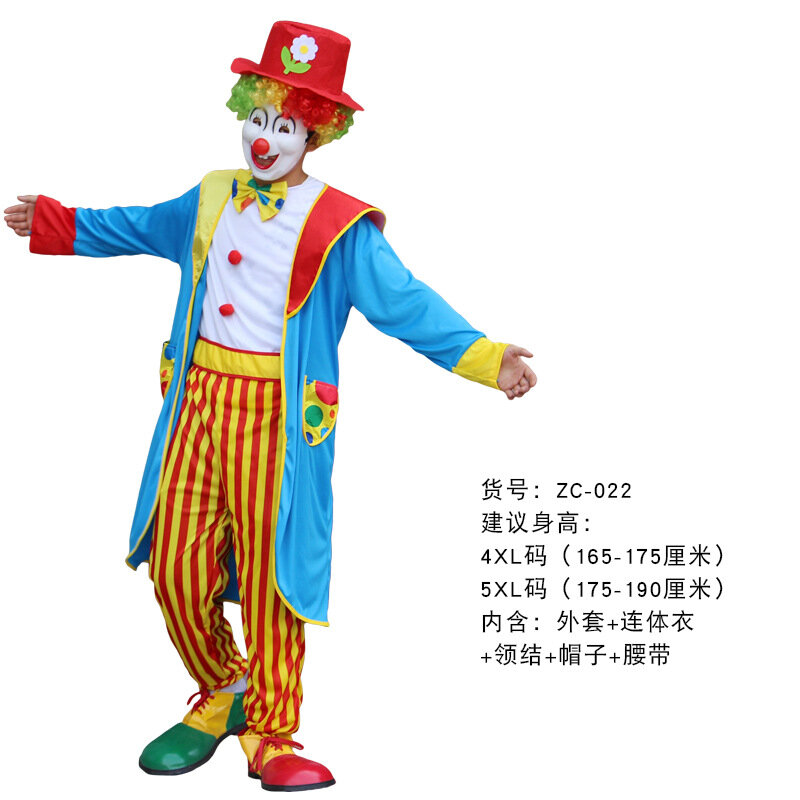 Kostium klauna dla dorosłych na Halloween Kostium sceniczny Party Show Kostium Cosplay dla mężczyzn i kobiet