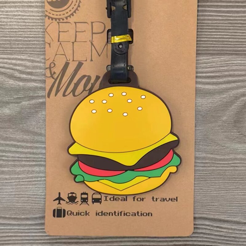 Etichetta per bagagli di Design per Hamburger accessori da viaggio per cartoni animati carini etichetta per bagagli in PVC regalo creativo etichetta per bagaglio Anti-perdita portatile