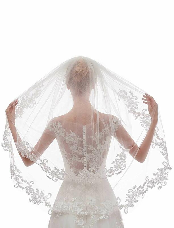 Women's Short 2 Tier Lace Wedding Bridal Veil with Comb  Ivory Veil Bridal Hair Accessories Wedding