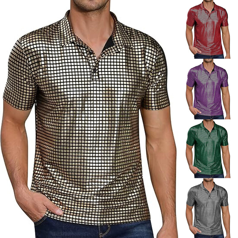 Camiseta de manga corta para mujer, Top ligero y elástico de los años 70, ropa informal con botones de bronce para discoteca, novedad de verano