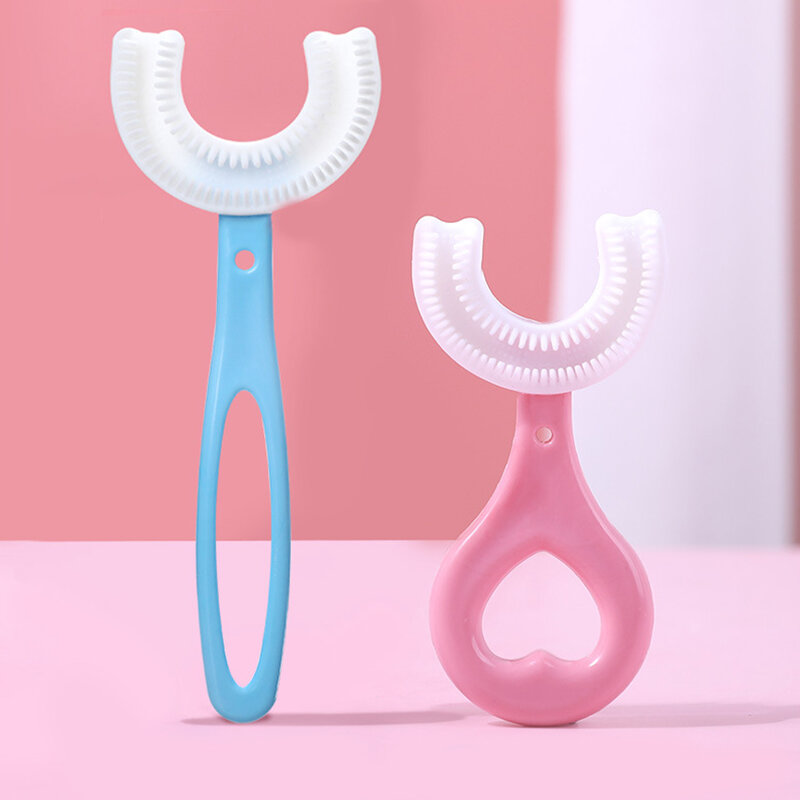 Cepillo de dientes en forma de U para niños, 360 grados, limpieza Oral, suave, millones de Nano cerdas, mordedor de silicona para dedos de bebé TSF