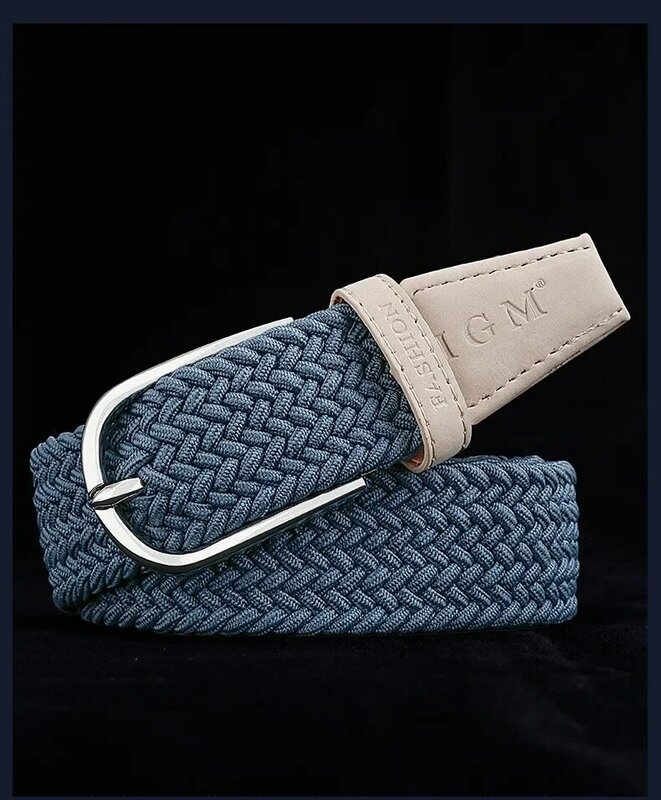 Cinturón tejido de lona para hombre, cinturón elástico sin agujeros para hombre, estudiantes, jóvenes, combina con todo, Jeans con moda