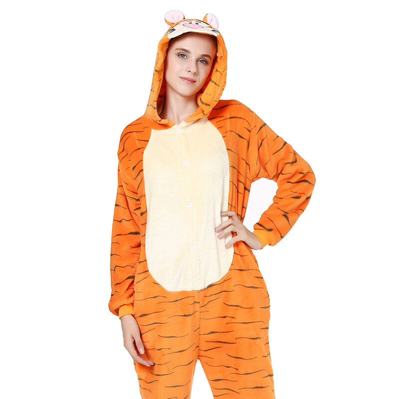 Desenhos animados Animal Pijama de flanela para adultos, macacão com zíper, roupa caseira quente, trajes de festa, pijamas para mulheres, 1 peça