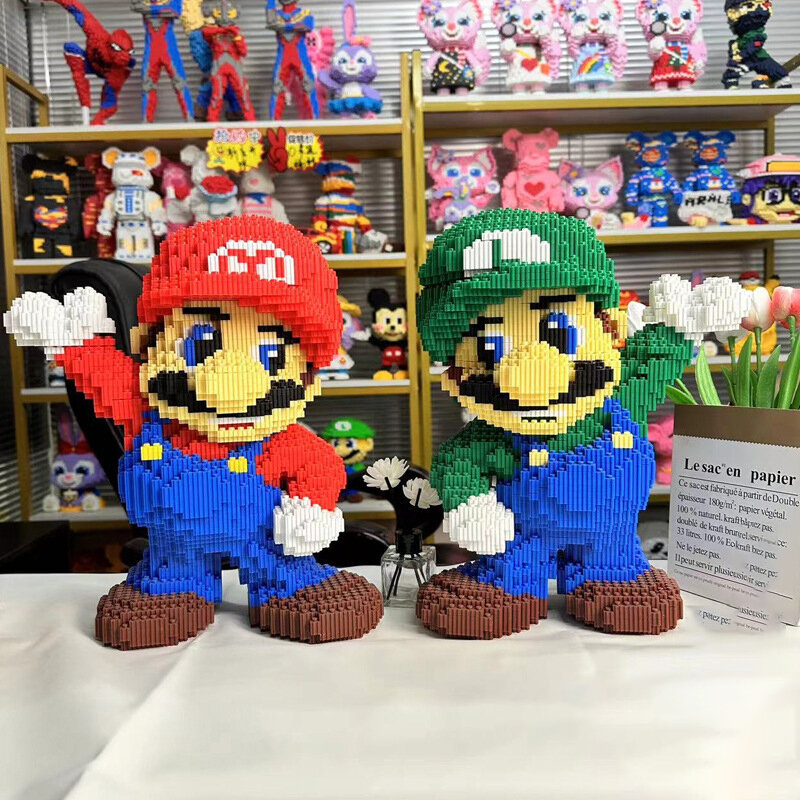 Bloques de construcción de Super Mario Bros para niños, 35cm, figuras de Anime, modelos de dibujos animados, adornos de Super Mario, regalos