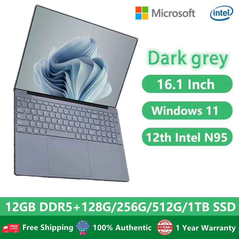 Gaming Laptops Windows 11 Computer Office Notebooks Netbook 16 Inch 12th Gen Intel Alder N95 12GB DDR5 1TB M.2 WiFi Camera 2MP