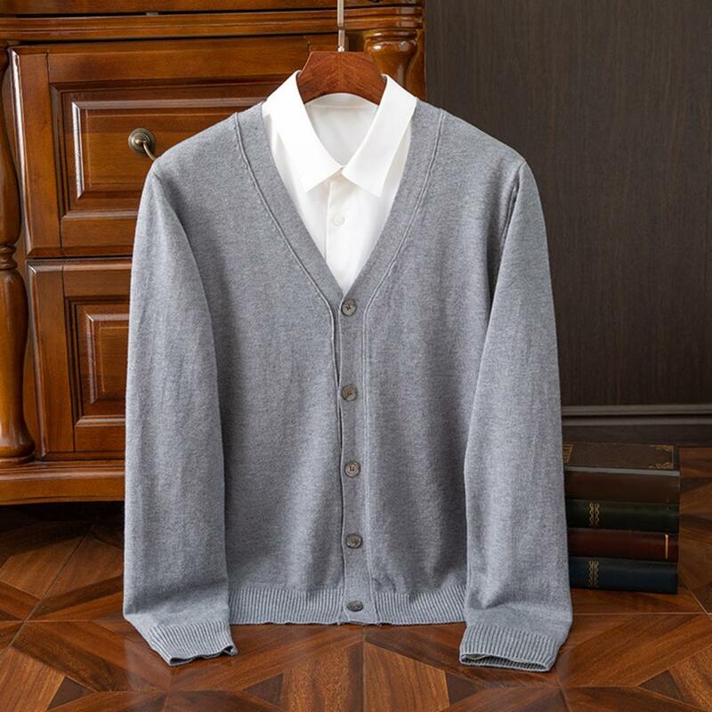 Knitted V-neck Cardigan Men's V-neck Cardigan Sweater Coat for Fall Winter Single-breasted Solid Color Long Sleeve Knitted