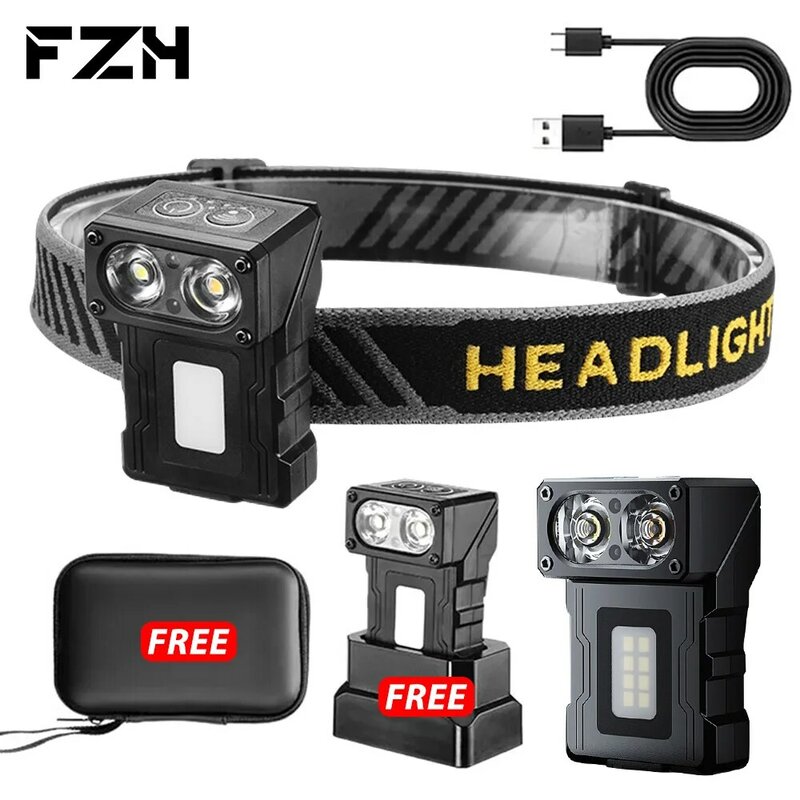 Mini linterna de cabeza LED de inducción recargable, luz de trabajo, linterna de cabeza Led, linterna de cabeza de emergencia, linterna de pesca para acampar