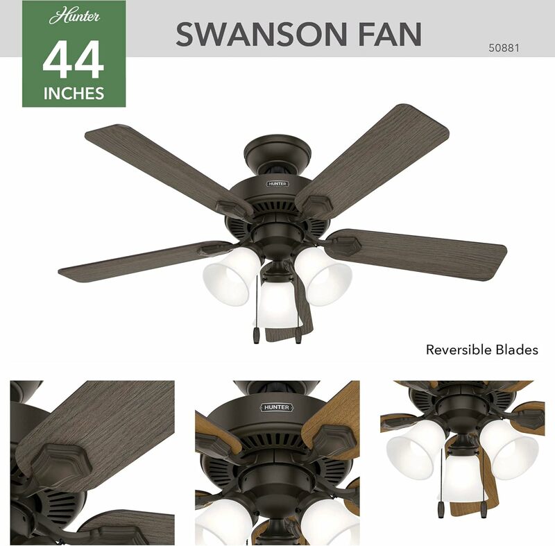 Hunter Fan Company-Ventilateur de plafond en bronze Swanson, nouveau ventilateur de plafond avec kit d'éclairage LED et nervure, 50881 po, 44 po