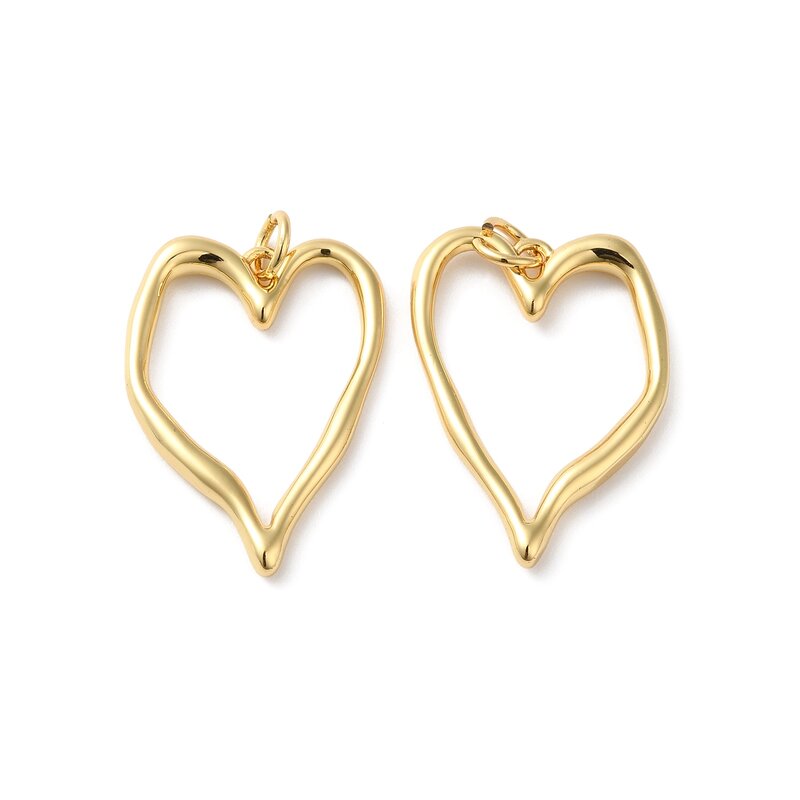 Dijes de corazón de amor hueco de 10 piezas, colgantes de Latón chapado en oro de 18K Real de larga duración para collar, pendientes, regalos de joyería DIY