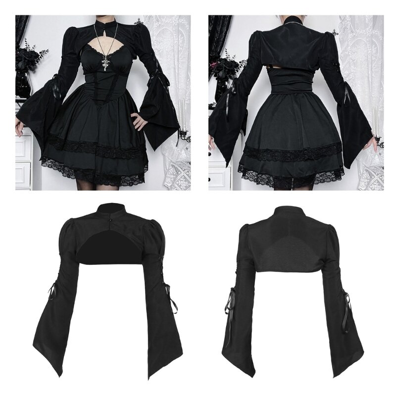 Women Flared Sleeve Shrug Gothic Steanpunk Stand Collar Alternative Cover Up Top Dropship