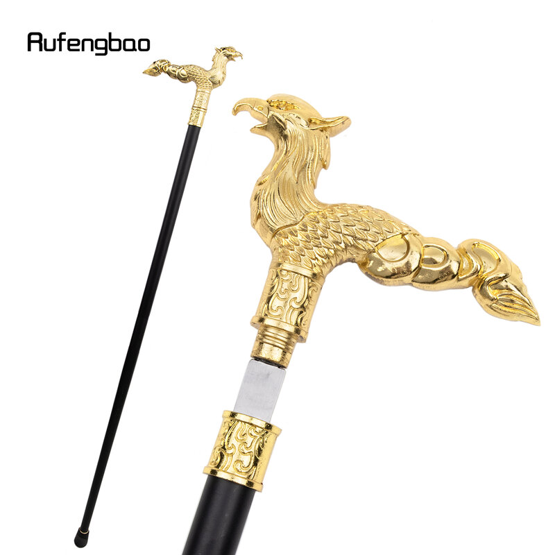 Golden Phoenix  Long Tail  Single Joint Walking Stick with Hidden Plate Self Defense Cane Plate Cosplay Crosier 93cm