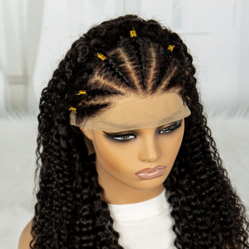 Perwersyjne kręcone ludzkie włosy peruki z warkoczami 13x4 przezroczyste koronkowe peruki z kręconymi włosami czołowe 30 Cal PrePlucked Remy dla kobiet 180% gęstość